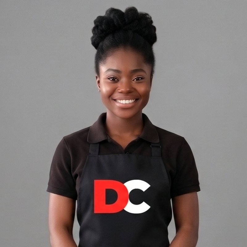 Doris Tennyson, founder of Doris Cleaning, in a branded DC apron